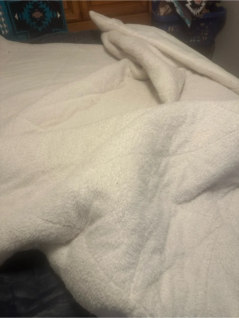 UGG Cream Faux Fur Throw with Brown Leather Logo Tab
